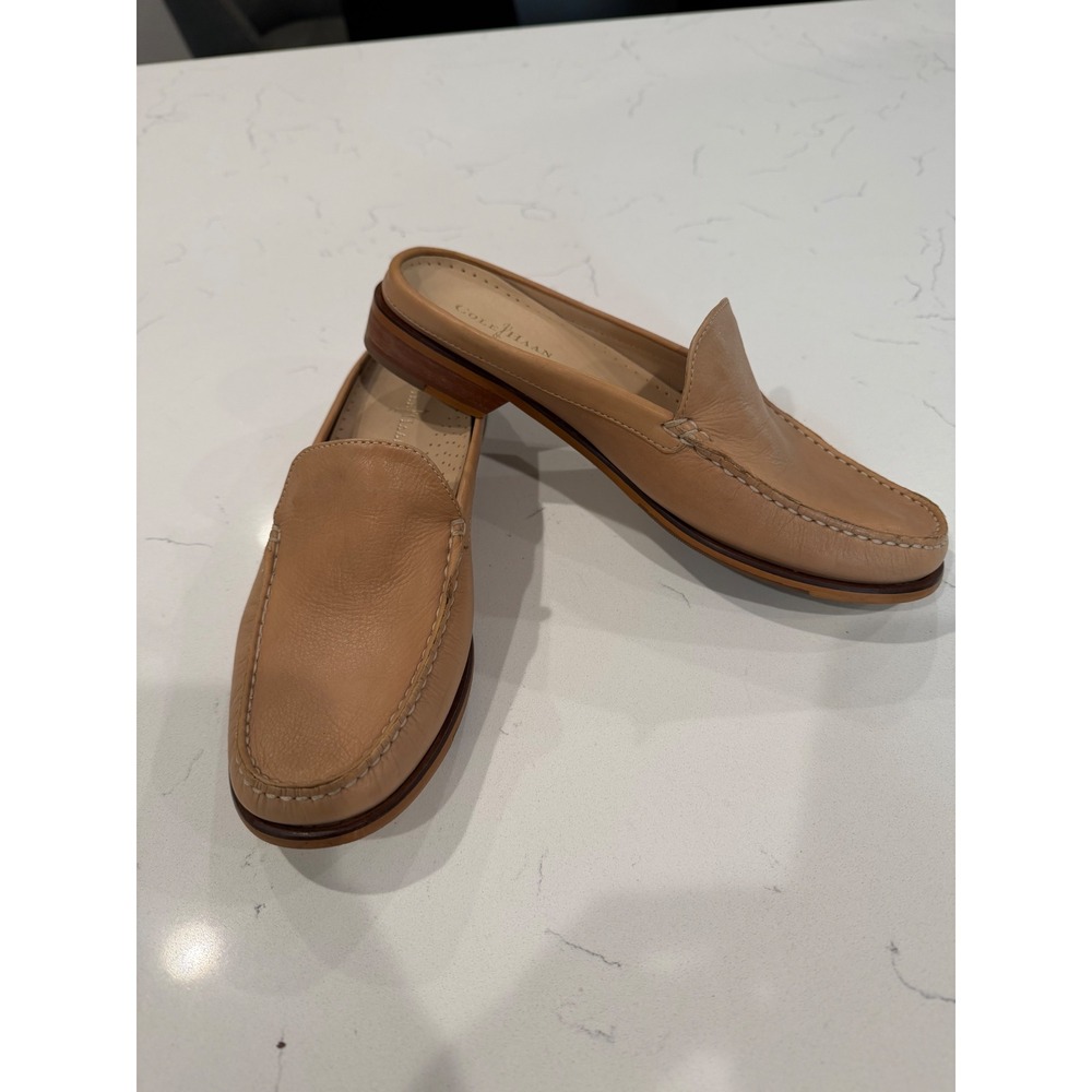 Cole Haan Womens Tan Leather Mule Loafers D41885 Size 7B Round Moc Toe Flats